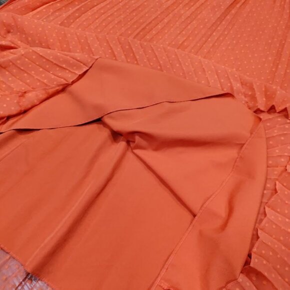 Nanette Pleta Cup Split Neck Three Quarter Sleeve Dot Print Dress Orange Size 6 - Picture 6 of 12